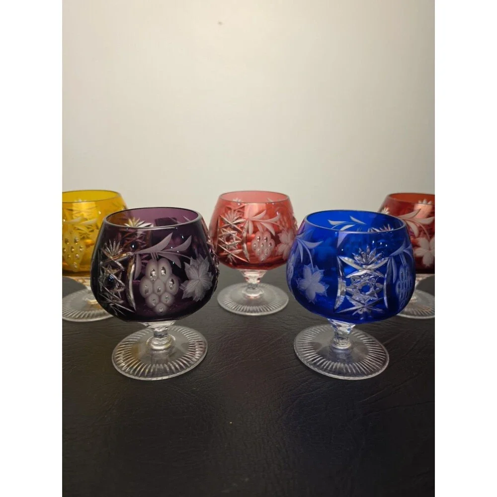 Ajka Marsala-Style Hungarian Lead Crystal Brandy Snifters Set of 6 Glasses NICE